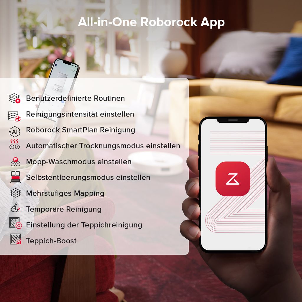 roborock Qrevo S5V Saugroboter mit Wischfunktion, 12.000Pa, Zero - Tangle System, Warmlufttrocknung, Multifunktions - Dockingstation (Weiß)