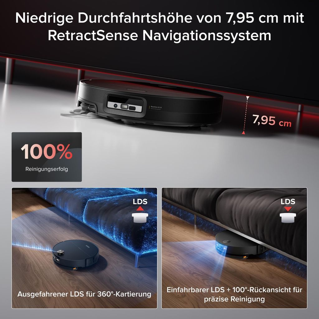 roborock Saros 20 Sonic Staubsauger Roboter, 36.000 Pa Saugroboter mit Wischfunktion, Dual Anti - Tangle System, 7,98cm Ultra - Slim Design (Schwarz)