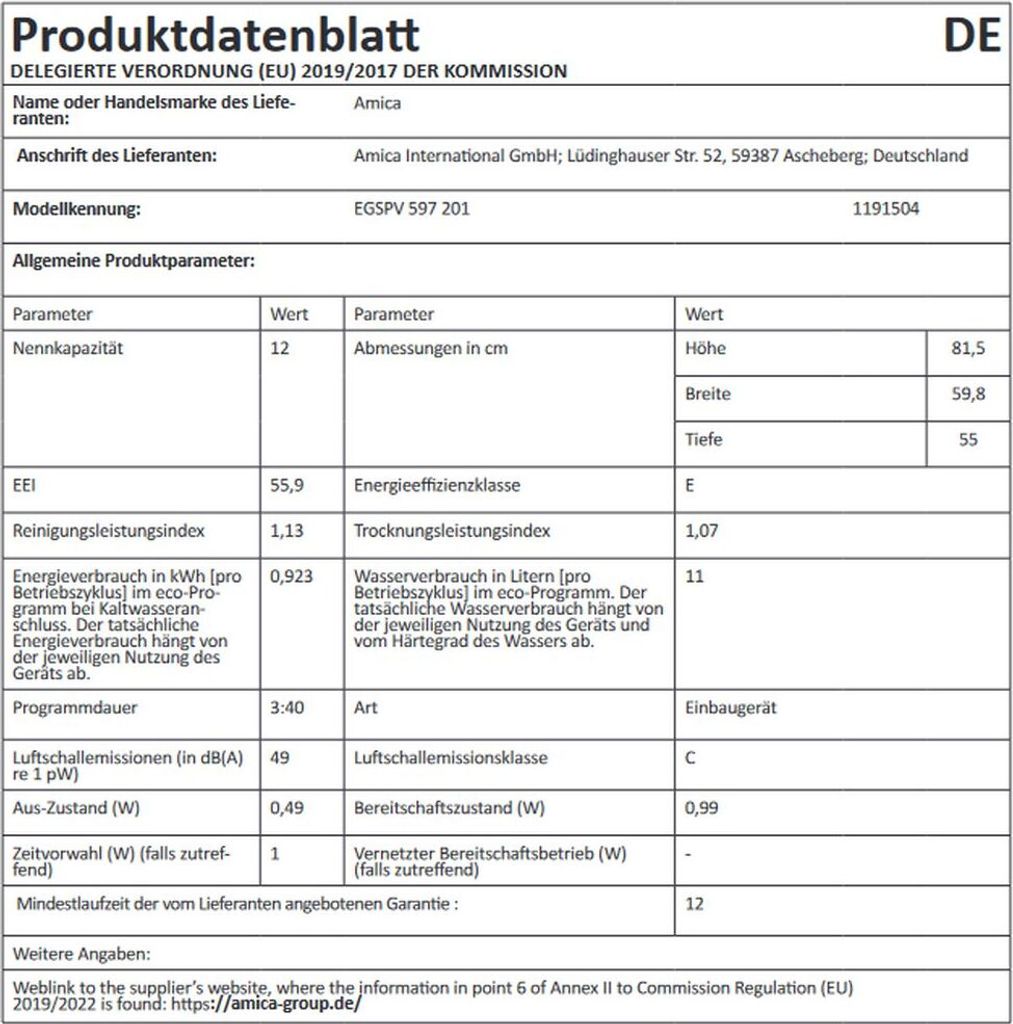 Amica - EGSPV 597 201 - vollintegrierbarer Geschirrspüler - 60 cm
