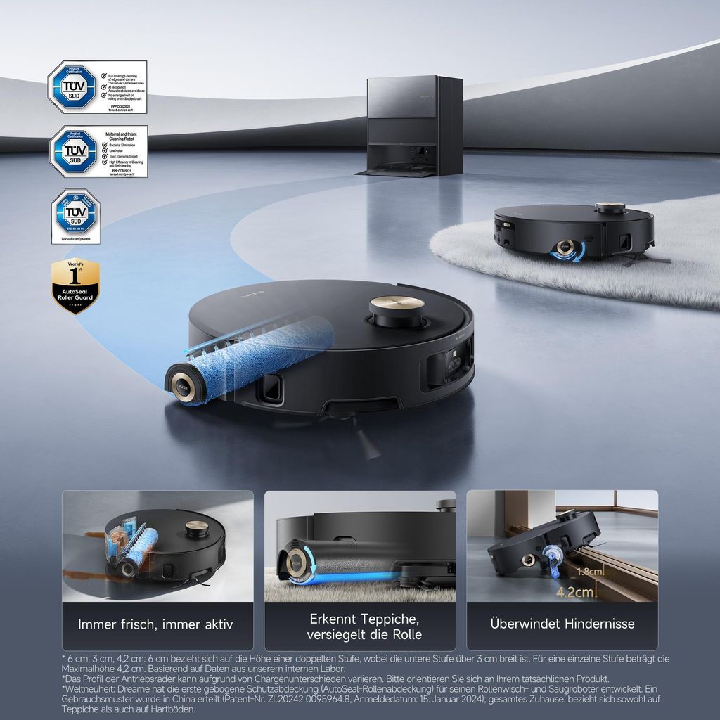 Dreame Aqua10 Roller Staubsauger Roboter mit Wischfunktion,30kPa Saugkraft,KI - Navigation,Heißwasserwaschen,Heißlufttrocknung,0 Tangle,Selbstreinigung