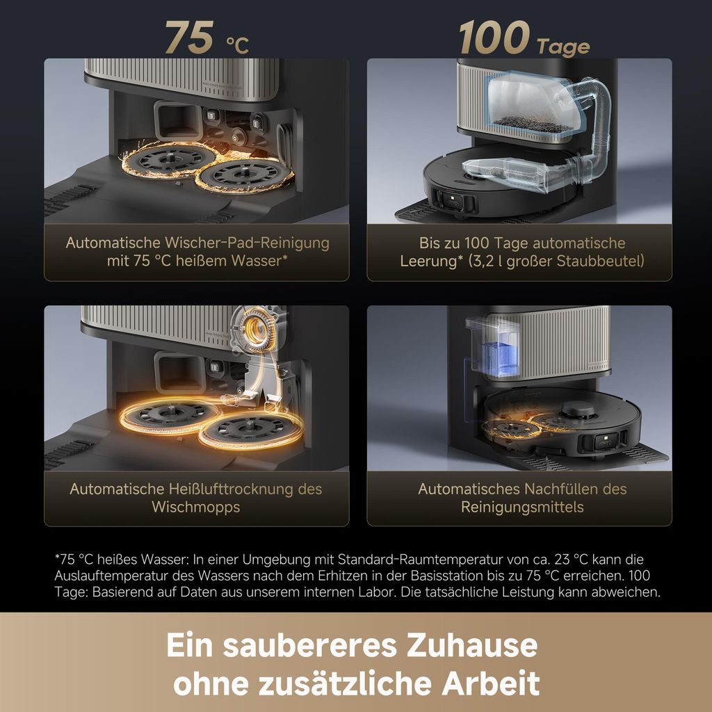 Dreame Staubsauger Roboter L40s Pro Ultra,Schwarz,DREAME,19000Pa Saugkraft,Selbstreinigende Ausfahrbare Wischmopps,Detangling DuoBrush,Hindernisvermeidung