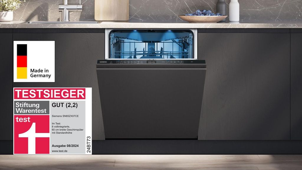 Siemens iQ500 SN65ZX07CE, Voll integriert, Standardgröße (60 cm), Schwarz, Berührung, 1,75 m, 1,65 m