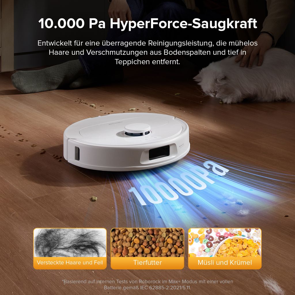 roborock QV 35S Staubsauger Roboter, 10.000 Pa Saugroboter (Upgrade von Qrevo Plus), Anti - Tangle - Bürsten, Anhebbare Schleudermopps (Weiß)