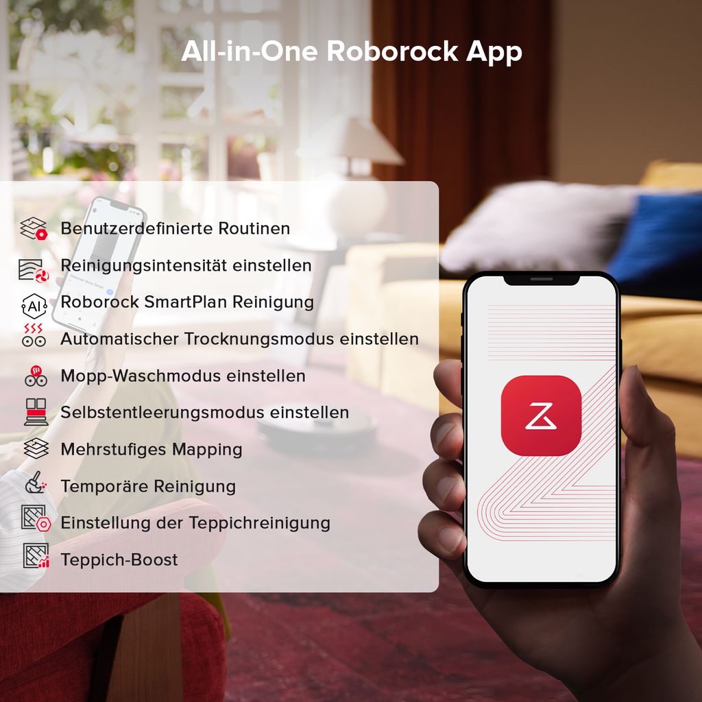 roborock Qrevo S5V Saugroboter mit Wischfunktion, 12.000Pa, Zero - Tangle System, Warmlufttrocknung, Multifunktions - Dockingstation (Schwarz)