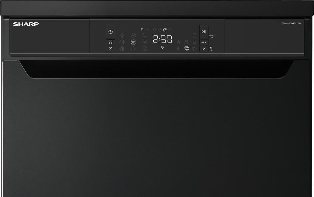 Sharp QW - NA3YF42AM - DE Freistehender Geschirrspüler mit Besteckschublade (60cm), (14 Gedecke, EEK A), (9 Programme, AquaStop), Mattschwarz
