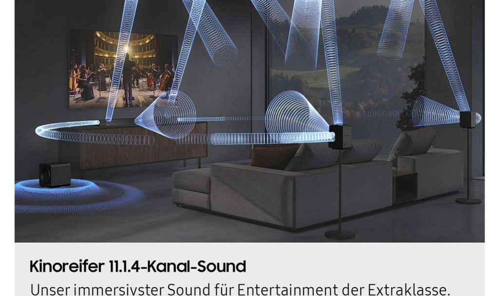 Samsung Q - series Q - Serie Soundbar HW - Q995GF 11.1.4 - Kanal Subwoofer & Rücklautsprecher (2025), 11.1.4 Kanäle, DTS:X, Dolby TrueHD, Dolby Atmos, DTS Digital Surround, Dolby Digital, Game Pro, Kabellos, Separat, Titan, Schwarz