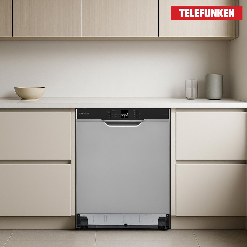 TELEFUNKEN Geschirrspüler Unterbau 60 cm, Spülmaschine Silber, 12 Maßgedecke, 6 Programme, AquaStop, 45 dB, GEU6012DI