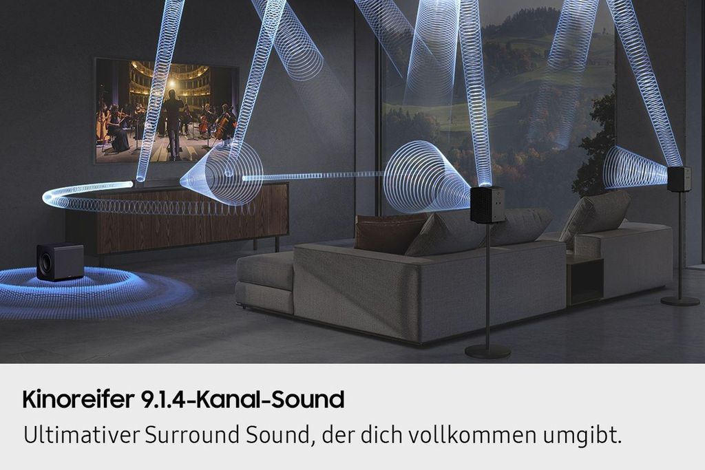 Samsung Q - series Q - Serie Soundbar HW - Q935GF 9.1.4 - Kanal Subwoofer & Rücklautsprecher (2025), 9.1.4 Kanäle, DTS Digital Surround, DTS:X, Dolby Atmos, Dolby Digital, Dolby TrueHD, Game Pro, Kabellos, Separat, Schwarz, Titan