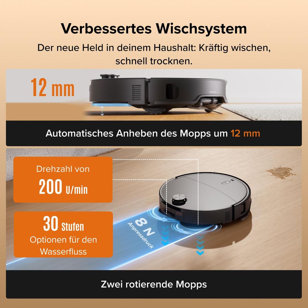 roborock Qrevo Edge 2 Staubsauger Roboter, 25.000 Pa Saugroboter mit Wischfunktion Wischmopp - Hebefunktion, 80 °C Moppwäsche mit heißem Wasser, Schwarz