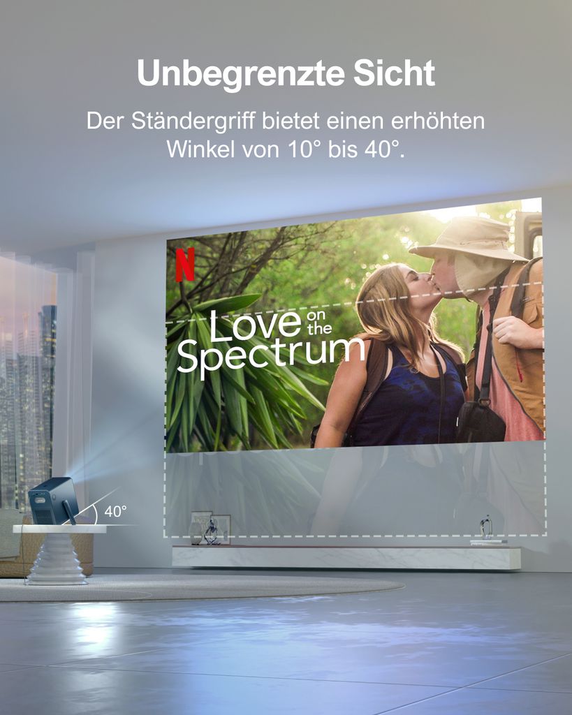 Ultimea Beamer Android TV 11.0 mit NETFLIX, 4K Heimkino Beamer Unterstützung 1000 ANSI - Lumen, Dolby Audio, Tragegriffdesign, Poseidon E40 Smart Serie