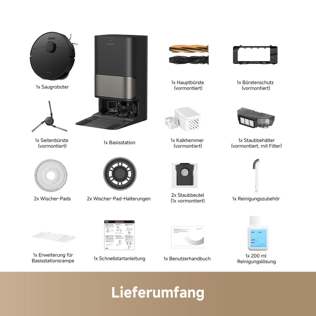 Dreame Staubsauger Roboter L40s Pro Ultra,Schwarz,DREAME,19000Pa Saugkraft,Selbstreinigende Ausfahrbare Wischmopps,Detangling DuoBrush,Hindernisvermeidung