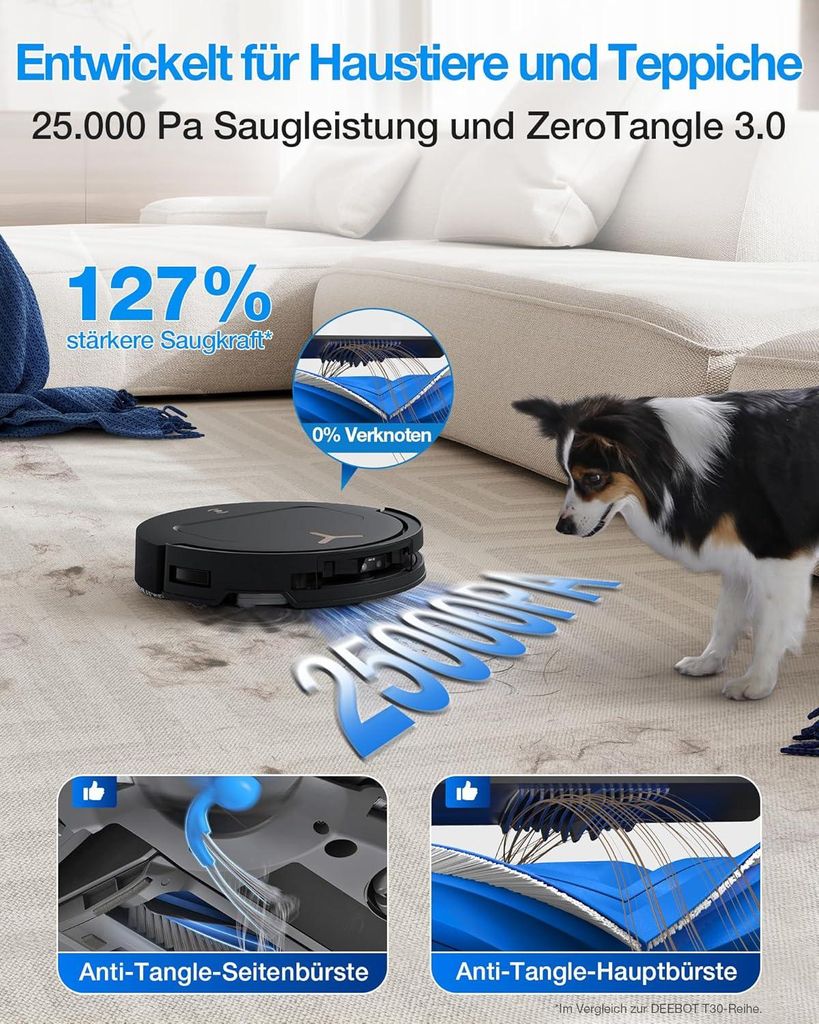 Ecovacs DEEBOT T50 PRO Omni Gen3 Care kit Staubsauger Roboter mit Wischfunktion (Enthält 2 zusätzliche Wischpads, 3 Filter und 3 Staubbeutel) Schwarz