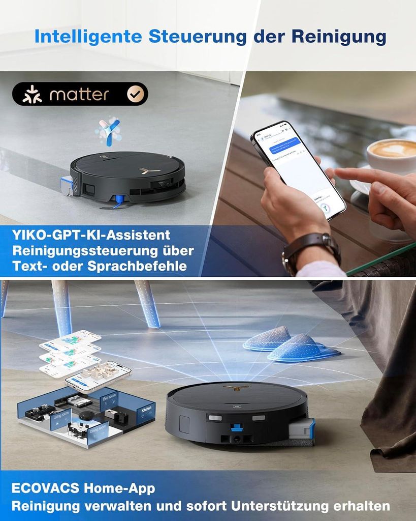 Ecovacs DEEBOT X9 Pro Omni Schwarz Saugroboter mit Wischfunktion, Staubsauger Roboter mit 16.600 Pa, All - in - One Omni Station