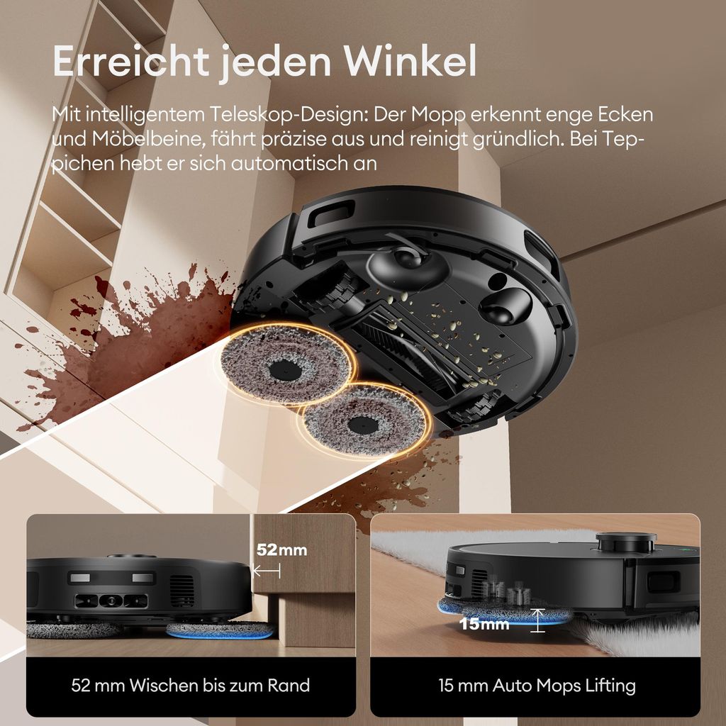 Ultenic Nass - Trocken - Saugroboter 25000Pa Saugkraft,Staubsauger Roboter mit Absaugstation 3L, 9 - in - 1 Automatikstation, Dual - Airflow - Heißlufttrocknung