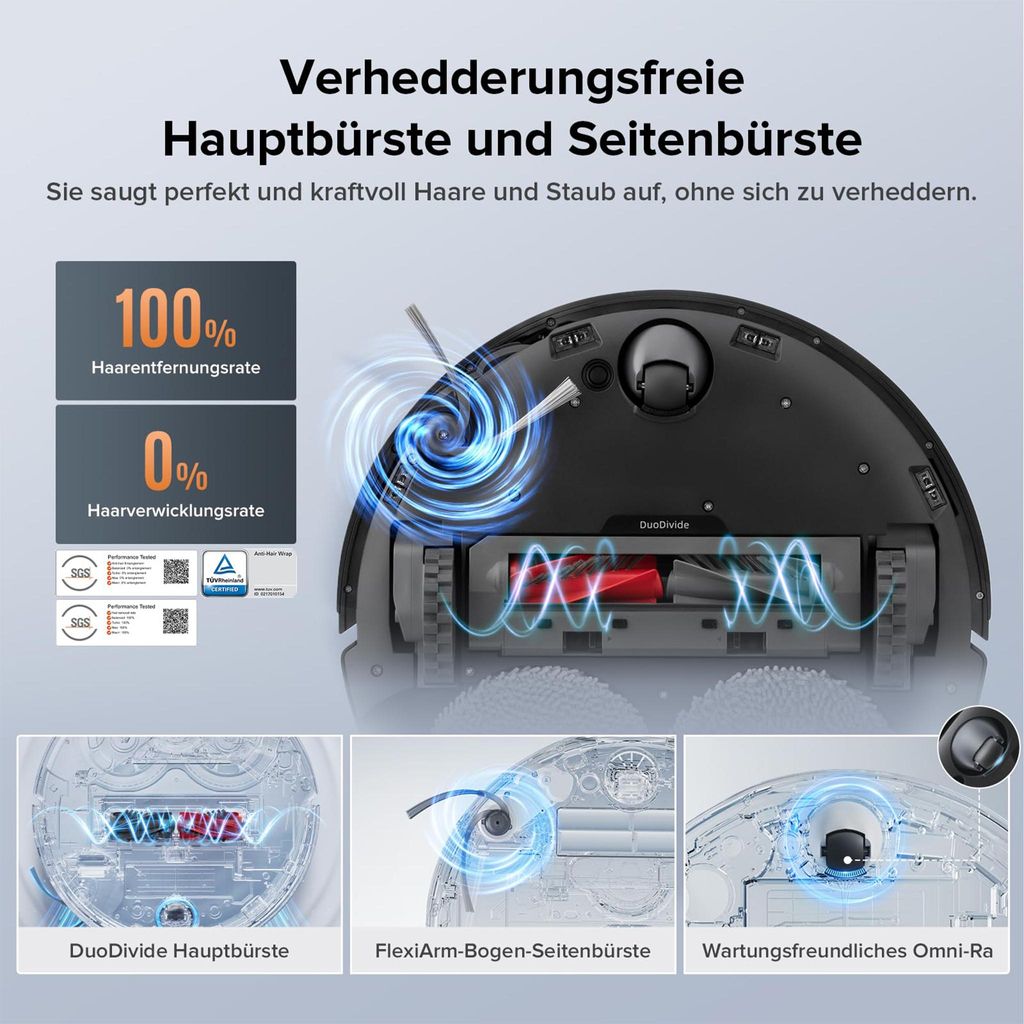 roborock Qrevo Edge S5A Staubsauger Roboter 18.500 Pa(Upgrade von S8 Pro Ultra) Dual Anti - Tangle, 75℃ Heißwasser - Moppwäsche, Hebarem Wischmop,Schwarz