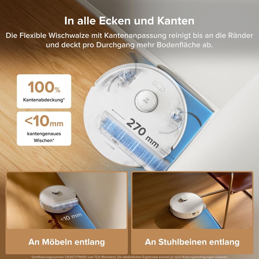 roborock Qrevo Curv 2 Flow Staubsauger Roboter mit Wischfunktion, SpiraFlow - Wischwalze mit Selbstreinigung, 20.000 Pa, 75 °C Heißwasser - Moppwäsche