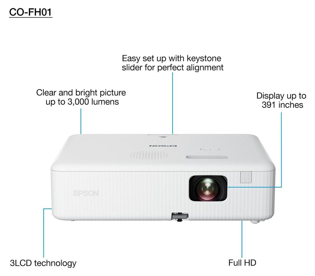Epson CO - FH01, 3000 ANSI Lumen, 3LCD, 1080p (1920x1080), 16:9, 660,4 - 9931,4 mm (26 - 391"), 0,9 - 10,4 m