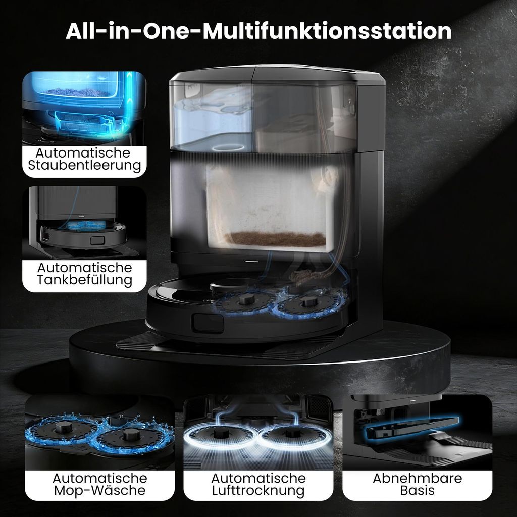 AIRROBO M2 Staubsauger Roboter, 15000Pa Saugroboter, Anti - Tangle - Bürsten, Wischroboter mit Lifting - Mopp