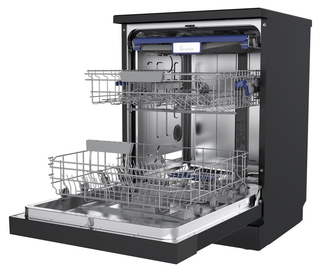 KKT KOLBE Küchentechnik KKT KOLBE 60 cm Geschirrspüler Spülmaschine Schwarz Silber Freistehend, Unterbaufähig, Besteckschublade, LED - Beleuchtung, Automatische Türöffnung, höhenverstellbar, 7 Programme, 14 Maßgedecke, DW60FSS