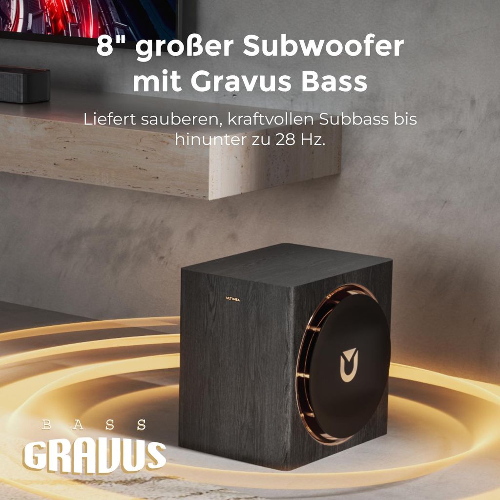 Ultimea Skywave Series 7.1.4ch Professionelles Kabelloses Surround Sound System für mit Dolby Atmos, kabellosem Subwoofer, 840W
