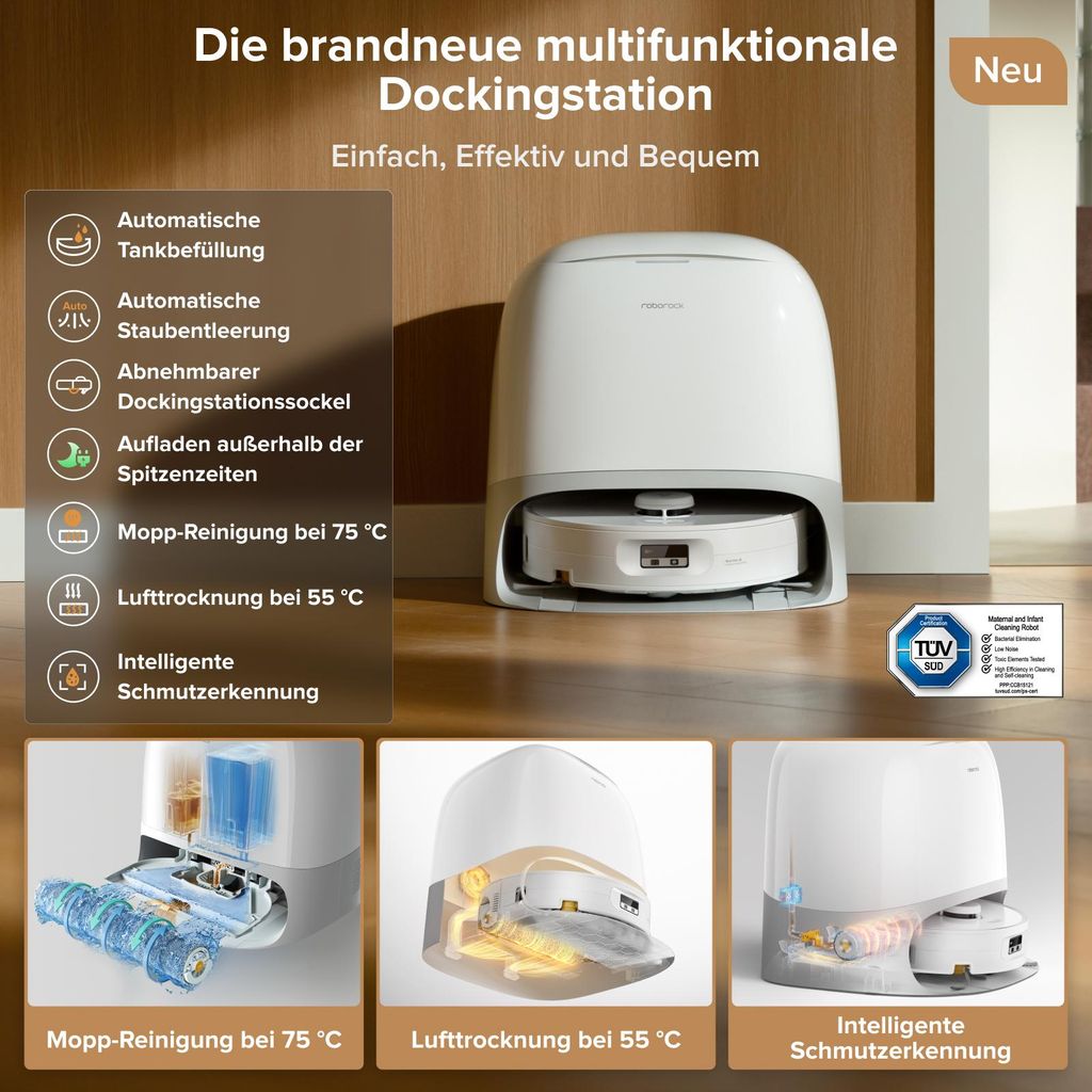 roborock Qrevo Curv 2 Flow Staubsauger Roboter mit Wischfunktion, SpiraFlow - Wischwalze mit Selbstreinigung, 20.000 Pa, 75 °C Heißwasser - Moppwäsche