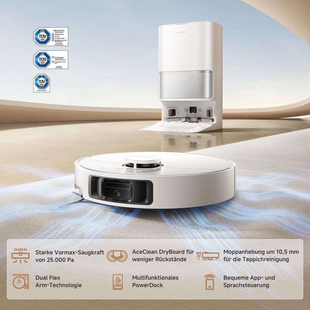 Dreame L10s Ultra Gen3 Staubsauger Roboter mit Wischfunktion&Selbstreinigender Mopp,25KPa Saugleistung,Haustiermodus,All inOne Dock,Teppichreinigung