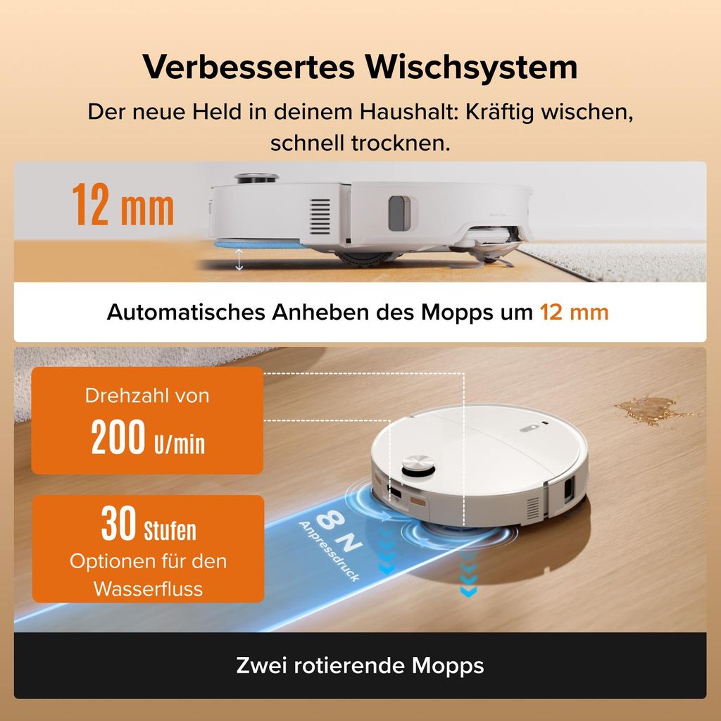 roborock Qrevo Edge 2 Staubsauger Roboter, 25.000 Pa Saugroboter mit Wischfunktion, Wischmopp - Hebefunktion, 80 °C Moppwäsche mit heißem Wasser, Weiß