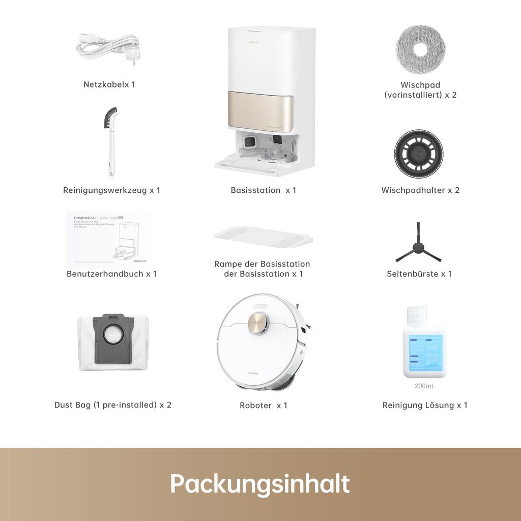 Dreame L10s Pro Ultra Heat Roboter Saugroboter mit Wischfunktion,Automatische Moppreinigung,heißem Wasser,7000Pa,Doppelte Mopp - und Bodenreinigung