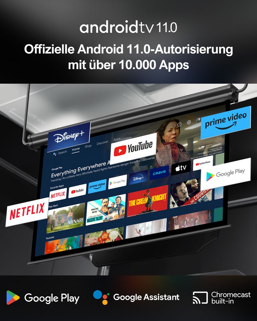 Ultimea Beamer Android TV 11.0 mit NETFLIX, 4K Heimkino Beamer Unterstützung 1000 ANSI - Lumen, Dolby Audio, Tragegriffdesign, Poseidon E40 Smart Serie