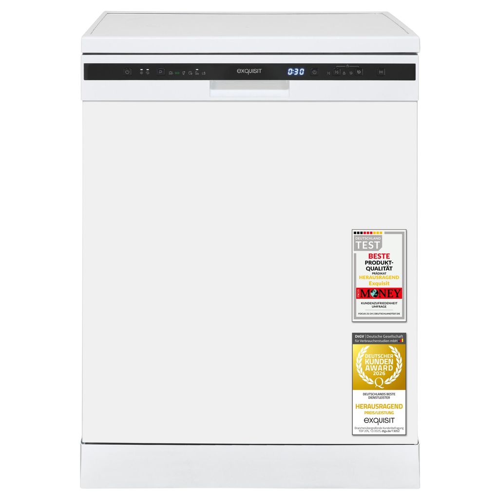 Exquisit PLUS Geschirrspüler 60 cm, 12 Maßgedecke, Unterbaufähig, Startzeitvorwahl, 11 Liter, GSP56312 - 030E weiss
