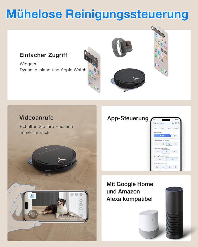 Ecovacs DEEBOT T50 PRO Omni Gen3 Care kit Staubsauger Roboter mit Wischfunktion (Enthält 2 zusätzliche Wischpads, 3 Filter und 3 Staubbeutel) Schwarz