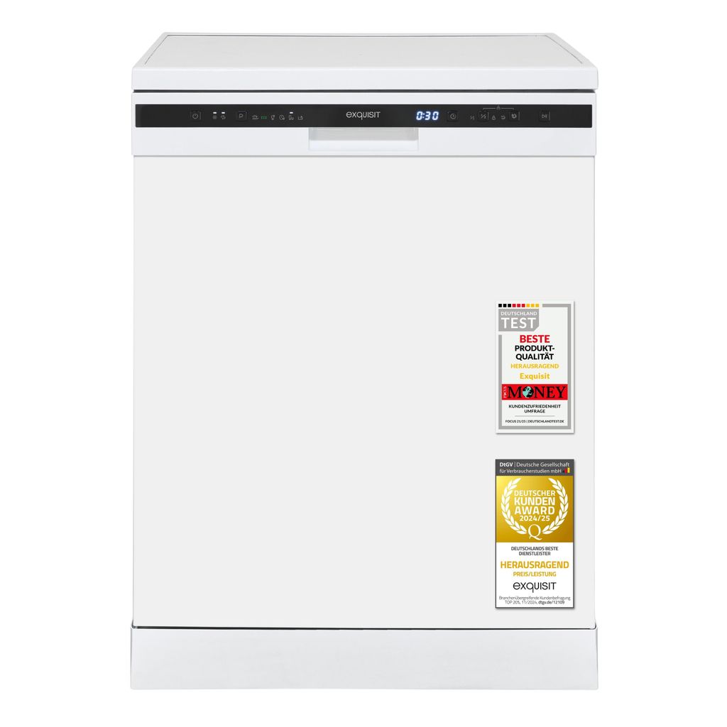 Exquisit Geschirrspüler 60 cm, Unterbaufähig, 12 Maßgedecke, 11 Liter, Startzeitvorwahl, LED - Display, GSP6312 - 030E weiss