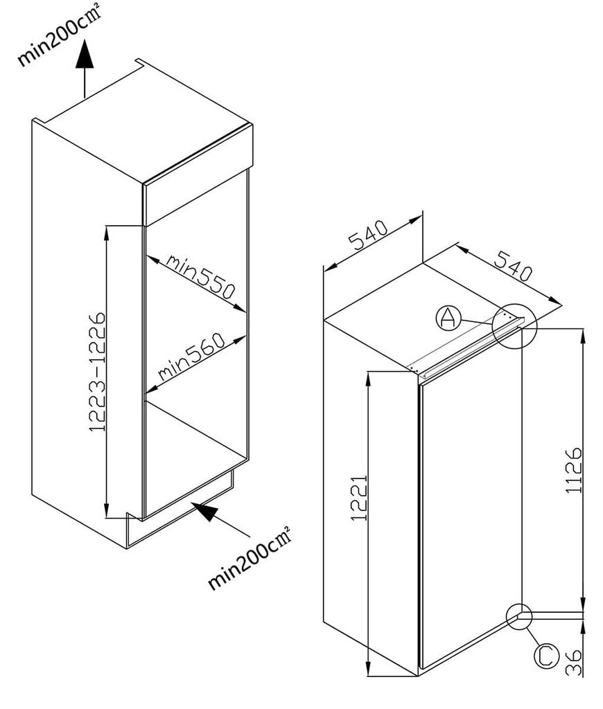 Amica - EKSS 362 221 - Einbau - Kühlschrank mit Gefrierfach - Schlepptür - Technik