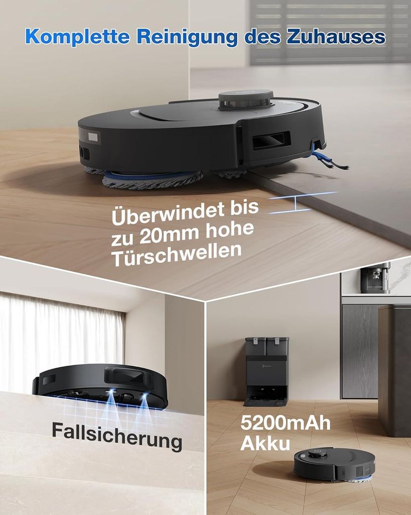 Ecovacs DEEBOT T30e Omni Staubsauger Roboter mit Wischfunktion, 25.000 Pa, ZeroTangle 3.0 Anti - Verheddern, 75°C Moppwäsche, Saugroboter, Schwarz