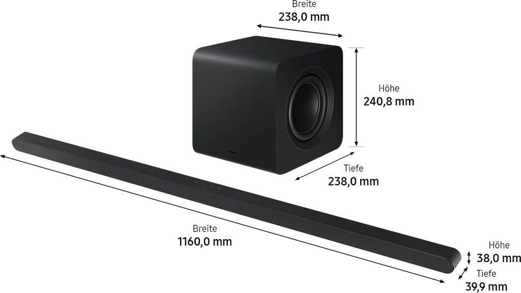 Samsung Ultra Slim Soundbar HW - S810GD 3.1.2 - Kanal & Subwoofer (2024), 3.1.2 Kanäle, 330 W, DTS Virtual:X, Dolby Atmos, Dolby Digital 5.1, Dolby Digital Plus, Dolby TrueHD, Adaptiv, Game Pro, Nacht, Standard, Kabellos, 200 W