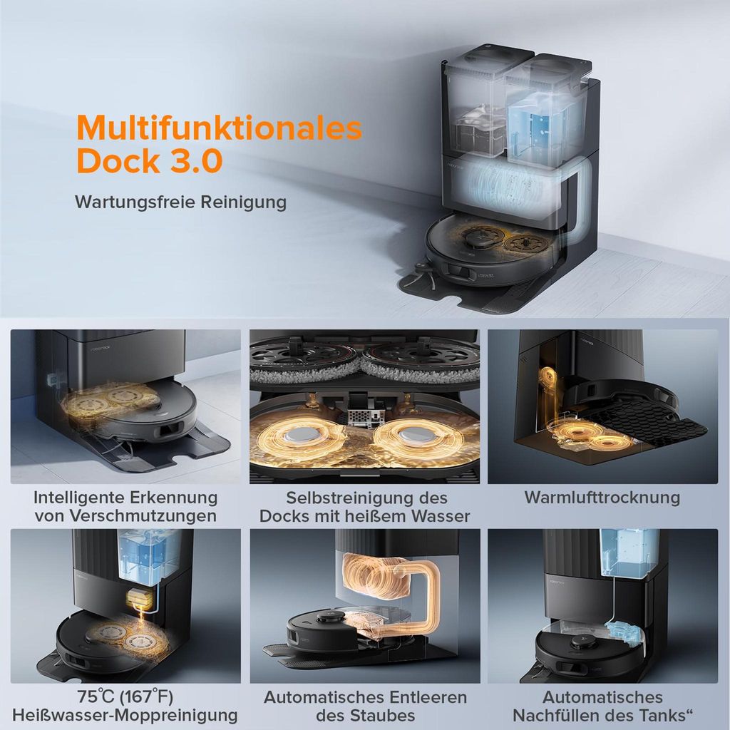 roborock Qrevo Edge S5A Staubsauger Roboter 18.500 Pa(Upgrade von S8 Pro Ultra) Dual Anti - Tangle, 75℃ Heißwasser - Moppwäsche, Hebarem Wischmop,Schwarz