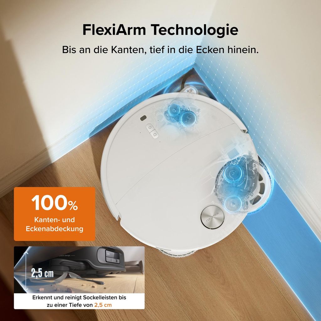 roborock Qrevo Edge 2 Staubsauger Roboter, 25.000 Pa Saugroboter mit Wischfunktion, Wischmopp - Hebefunktion, 80 °C Moppwäsche mit heißem Wasser, Weiß