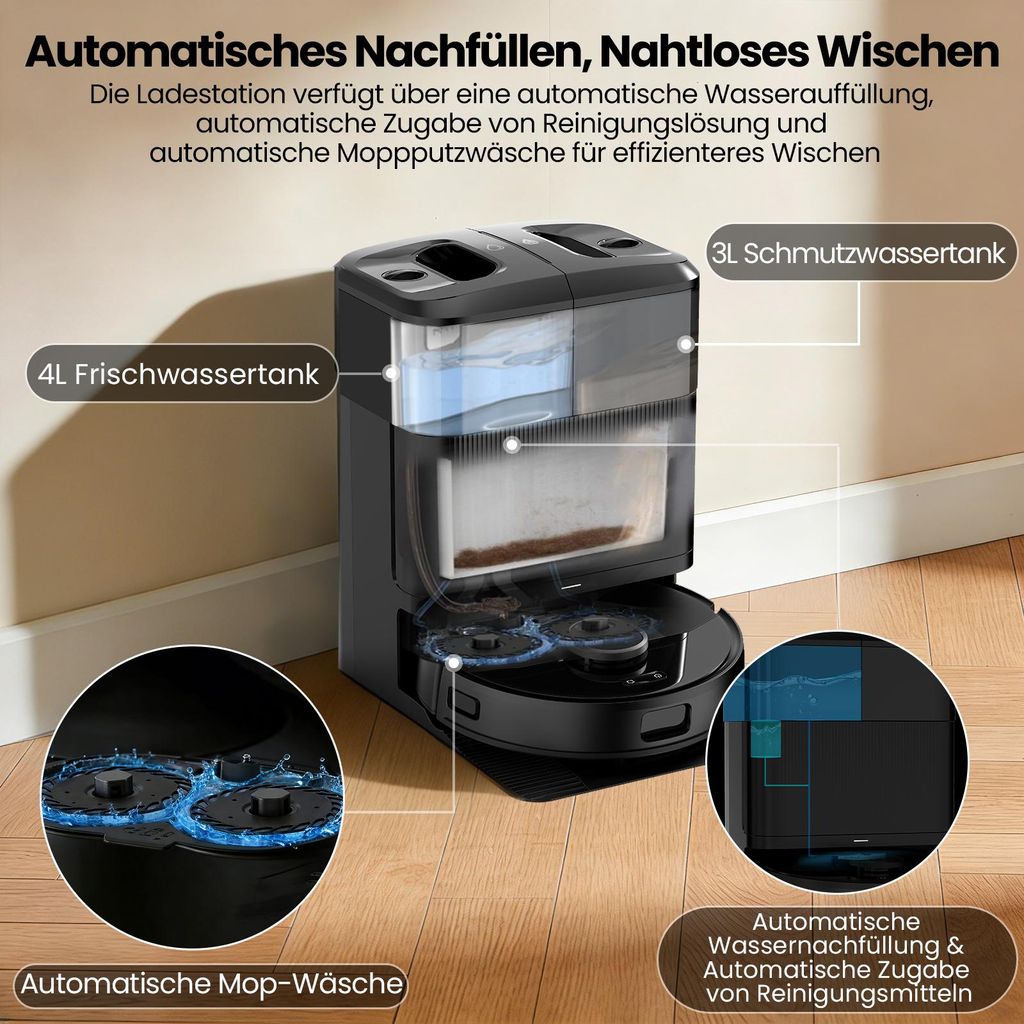 AIRROBO M2 Staubsauger Roboter, 15000Pa Saugroboter, Anti - Tangle - Bürsten, Wischroboter mit Lifting - Mopp