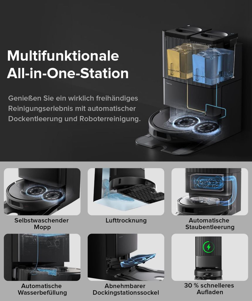 roborock QV 35A Staubsauger Roboter 8.000 Pa (Upgrade von Qrevo Plus),All - in - One Dock,Anti - Verfilzungsbürste, Hebarer Mopp, Reactive Tech,Schwarz