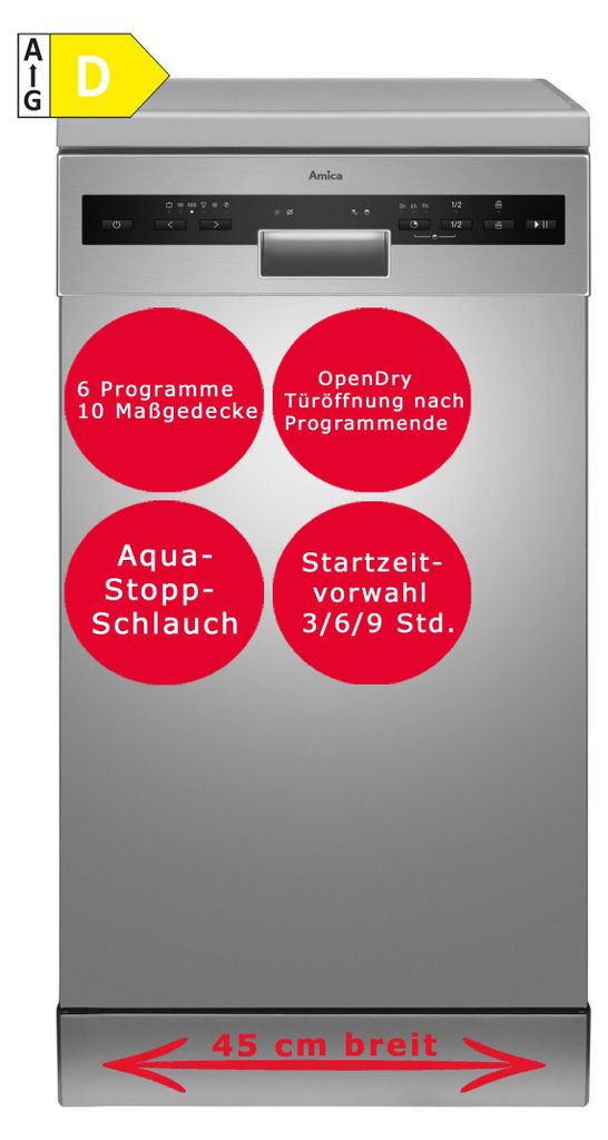 Amica - GSP 531 100 E - Stand - Geschirrspüler - Silber - 45 cm