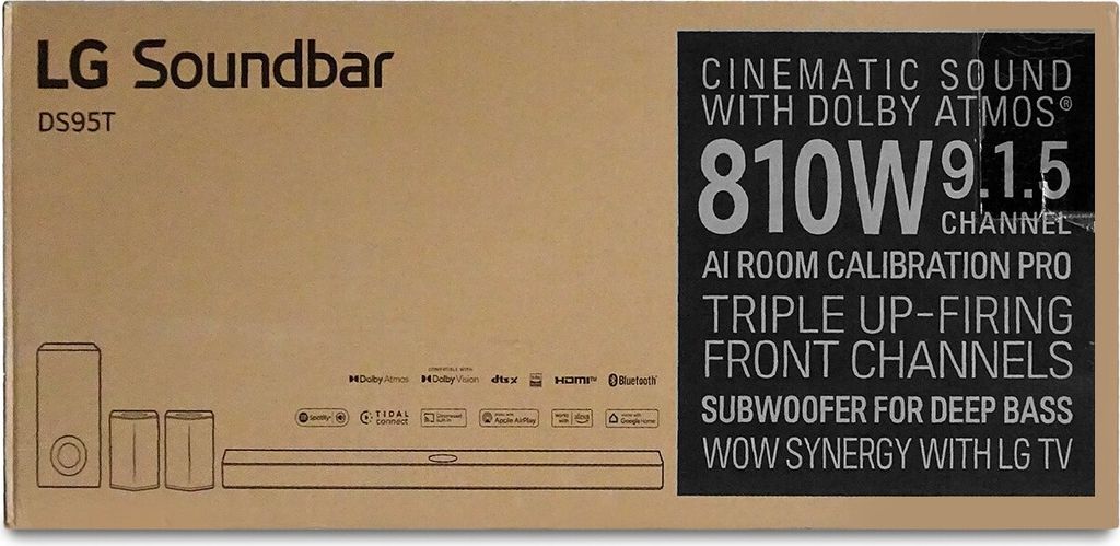 LG DS95TR, 9.1.5 Kanäle, 810 W, DTS Digital Surround, DTS:X, Dolby Atmos, Dolby Digital, Bass Blast, Spiel, Film, Musik, Sport, 96 kHz, Kabellos
