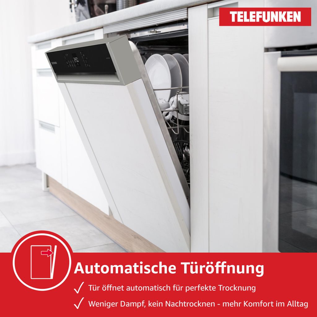 TELEFUNKEN Geschirrspüler 60 cm teilintegrierbar, Einbau Spülmaschine, 12 Maßgedecke, 6 Programme, AquaStop, GET6012DI