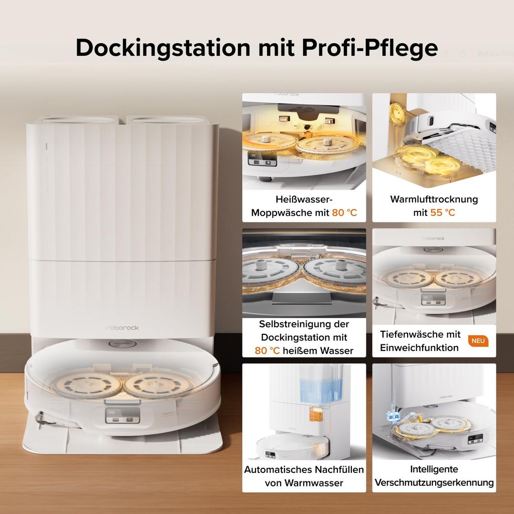 roborock Qrevo Edge 2 Set Staubsauger Roboter, 25.000 Pa Saugroboter mit Wischfunktion, Wischmopp - Hebefunktion 80 °C Moppwäsche mit heißem Wasser Weiß