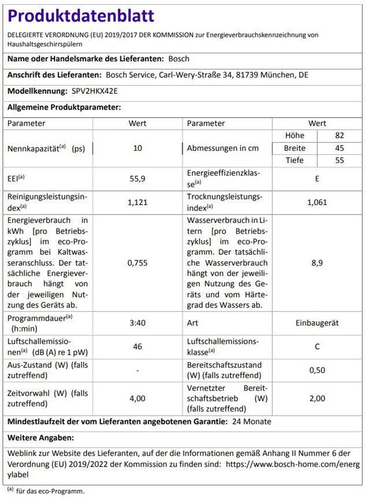 Bosch SPV2HKX42E Geschirrspüler 10 Maßgedeck AquaStop Info Light 5 Programme