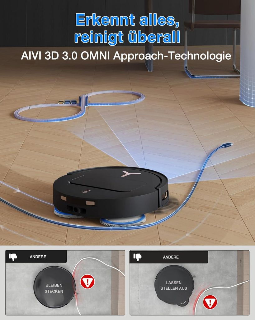 Ecovacs DEEBOT T50 PRO Omni Gen3 Care kit Staubsauger Roboter mit Wischfunktion (Enthält 2 zusätzliche Wischpads, 3 Filter und 3 Staubbeutel) Schwarz