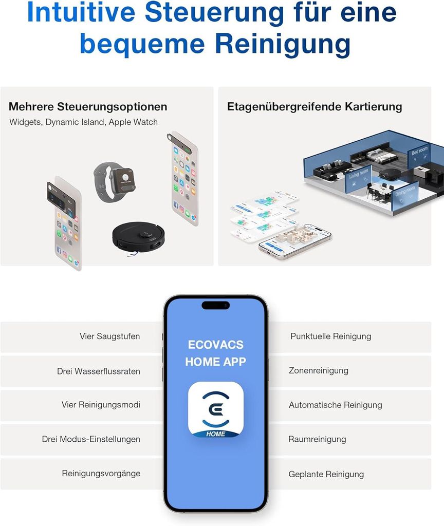 Ecovacs DEEBOT T30e Omni Staubsauger Roboter mit Wischfunktion, 25.000 Pa, ZeroTangle 3.0 Anti - Verheddern, 75°C Moppwäsche, Saugroboter, Schwarz
