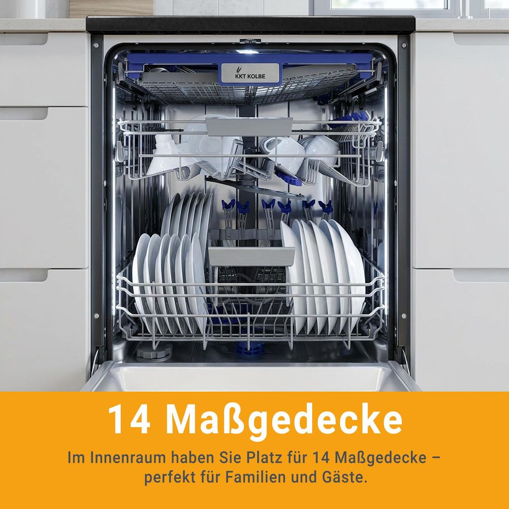 KKT KOLBE Küchentechnik KKT KOLBE 60 cm Geschirrspüler Spülmaschine Schwarz Silber Freistehend, Unterbaufähig, Besteckschublade, LED - Beleuchtung, Automatische Türöffnung, höhenverstellbar, 7 Programme, 14 Maßgedecke, DW60FSS