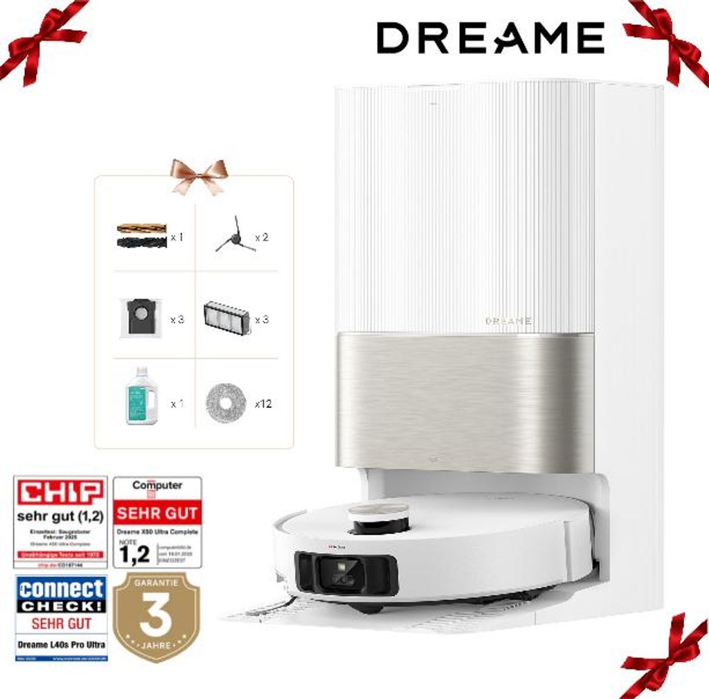 Dreame X50 Ultra Complete Staubsauger Roboter mit Wischfunktion,20KPa Saugkraft,6cm Hindernisfreiheit,Hebarem Wischmopp,360° - Navigation,KI - Vermeidung