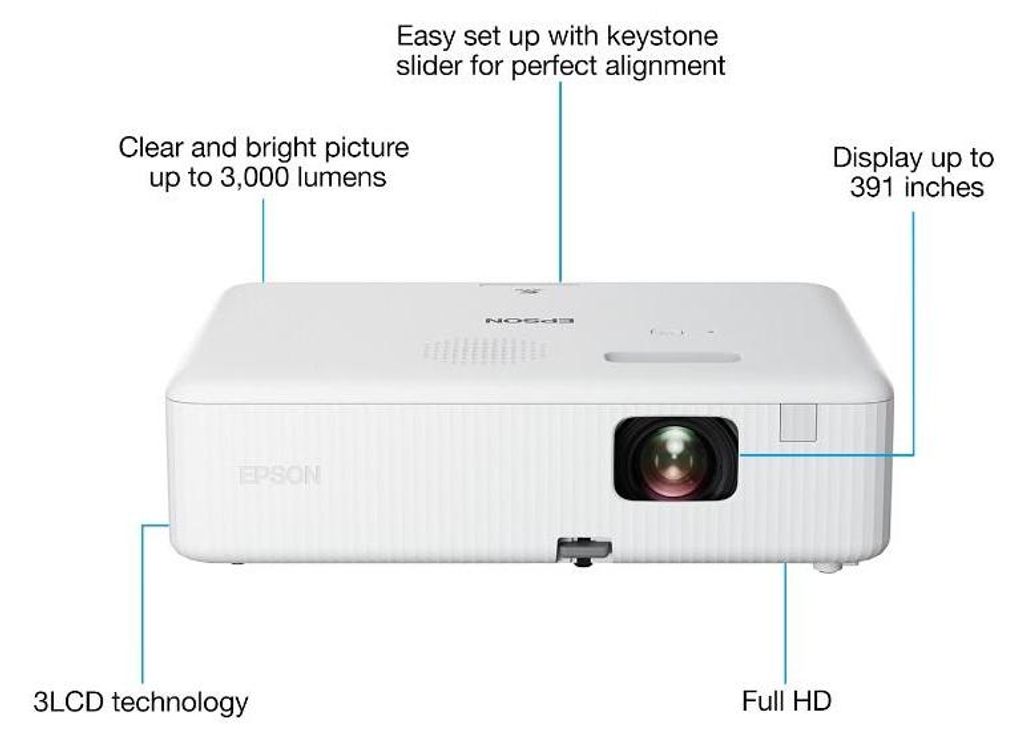 Epson CO - FH01, 3000 ANSI Lumen, 3LCD, 1080p (1920x1080), 16:9, 660,4 - 9931,4 mm (26 - 391"), 0,9 - 10,4 m
