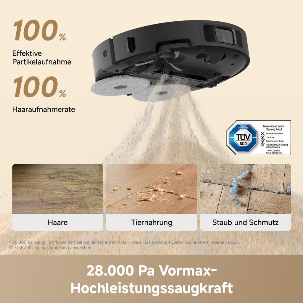 Dreame L50 Ultra AE Saugroboter mit Wischfunktion,28.000Pa Saugleistung,Automatische Entleerungsstation,Ausziehbare Seitenbürste,DryBoard,Schwarz